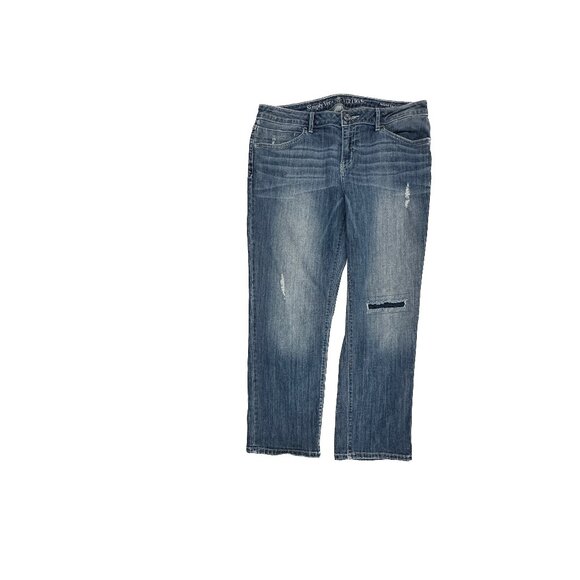 Simply Vera Relaxed Boyfriend Distressed Women's size 8 Dark Blue Denim Jeans - Picture 1 of 5